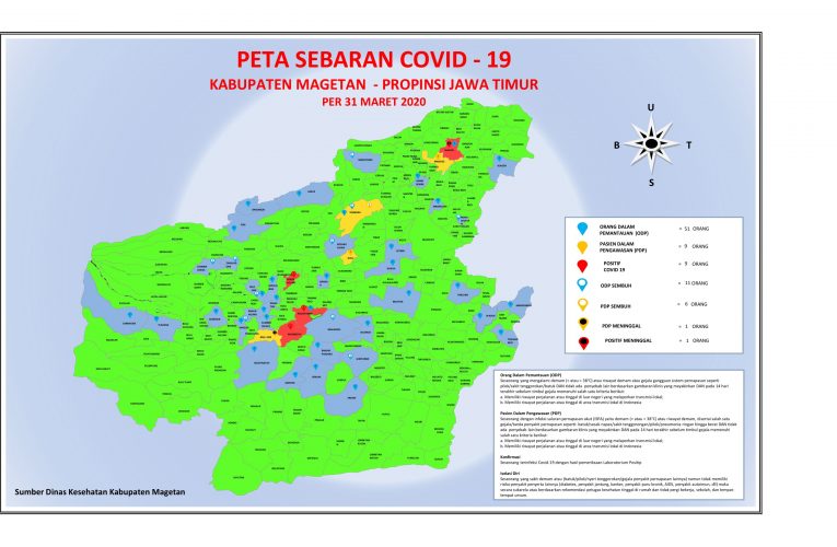 Update terbaru Peta Sebaran Covid-19 di kabupaten Magetan per Selasa 31 Maret 2020.