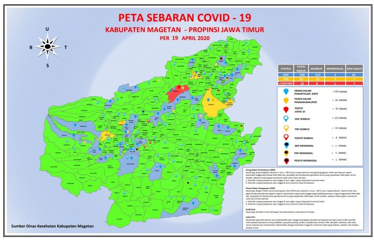 Update terbaru Peta Sebaran Covid-19 di kabupaten Magetan per Minggu, 19 April 2020.