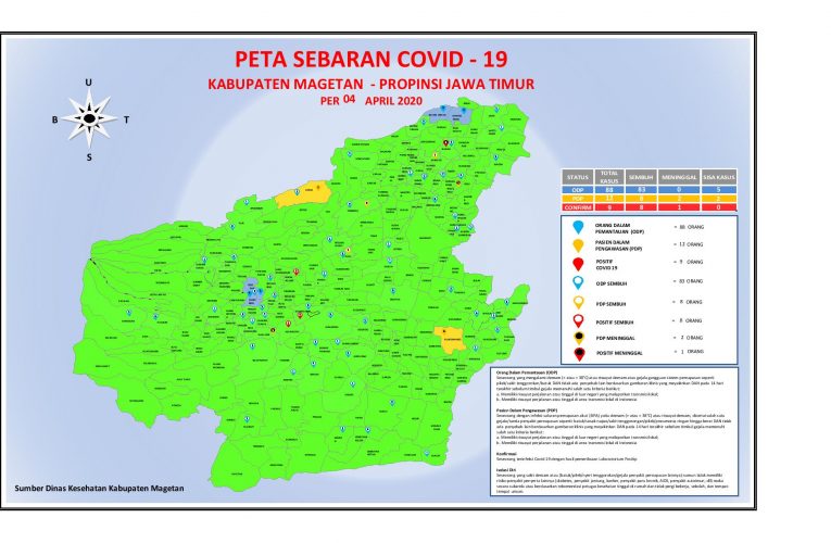 Update terbaru Peta Sebaran Covid-19 di kabupaten Magetan per Sabtu 4 April 2020.