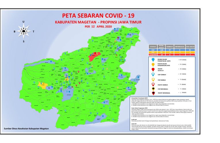 Update terbaru Peta Sebaran Covid-19 di kabupaten Magetan per Minggu, 12 April 2020. 