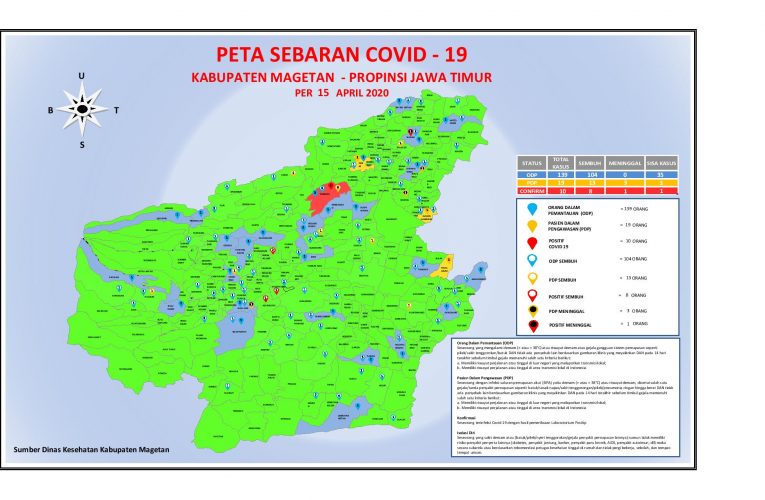 Update terbaru Peta Sebaran Covid-19 di kabupaten Magetan per Rabu, 15 April 2020.