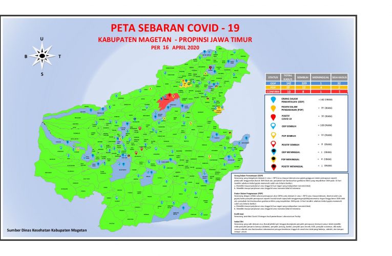 Update terbaru Peta Sebaran Covid-19 di kabupaten Magetan per Kamis, 16 April 2020.