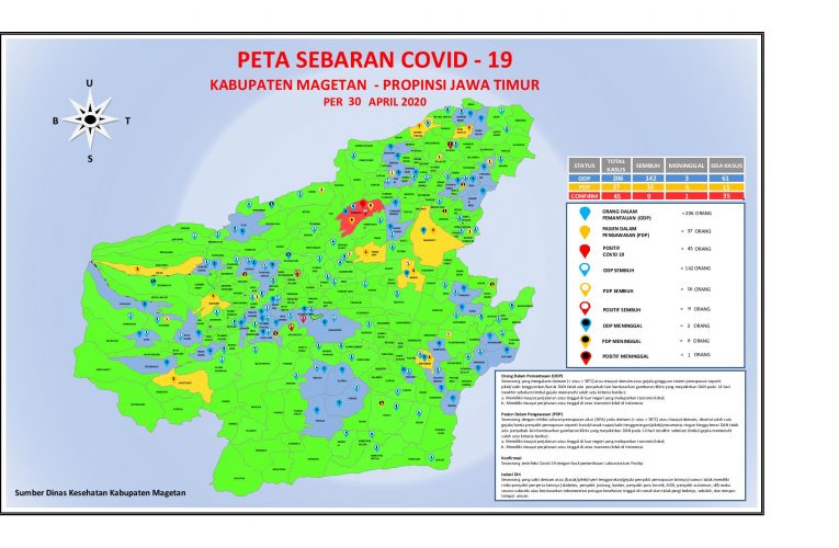 Update terbaru Peta Sebaran Covid-19 di kabupaten Magetan per Kamis, 30 April2020.