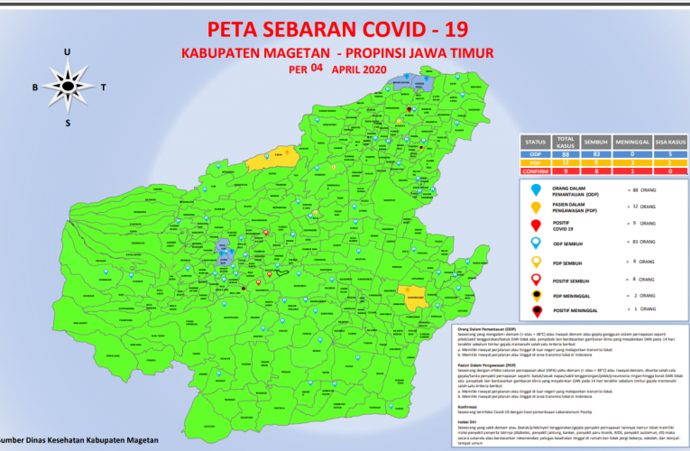 Update terbaru Peta Sebaran Covid-19 di kabupaten Magetan per Sabtu, 4 April 2020.