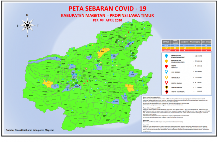 Update terbaru Peta Sebaran Covid-19 di kabupaten Magetan per Rabu, 8 April 2020.