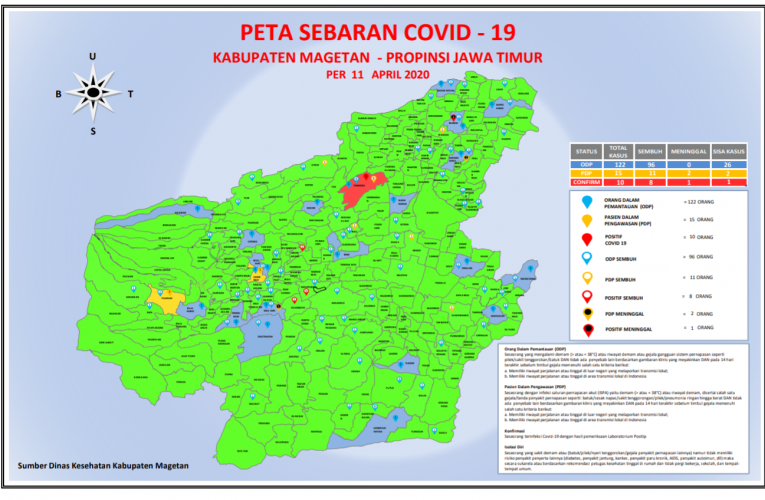 Update terbaru Peta Sebaran Covid-19 di kabupaten Magetan per Sabtu, 11 April 2020. 