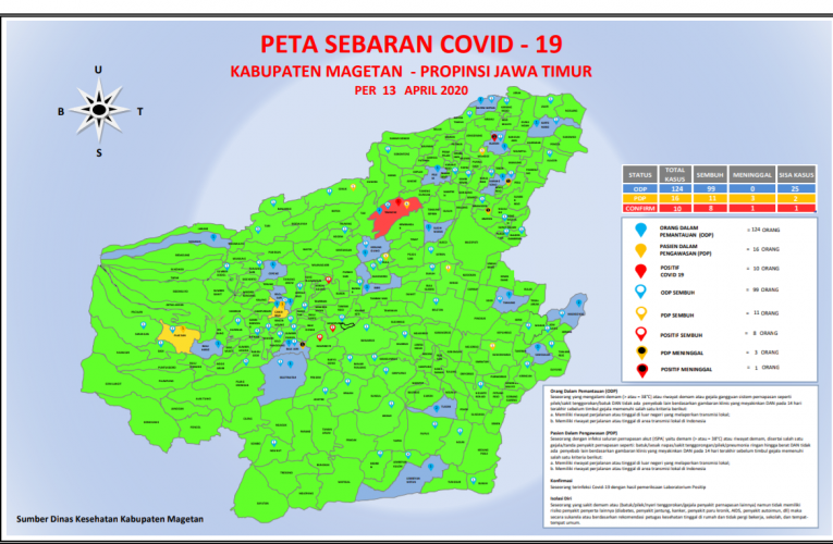 Update terbaru Peta Sebaran Covid-19 di kabupaten Magetan per Senin, 13 April 2020