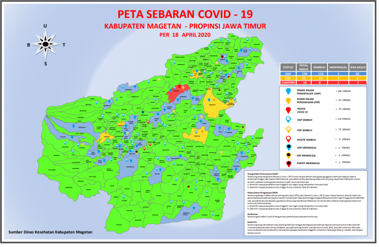 Update terbaru Peta Sebaran Covid-19 di kabupaten Magetan per Sabtu, 18 April 2020.