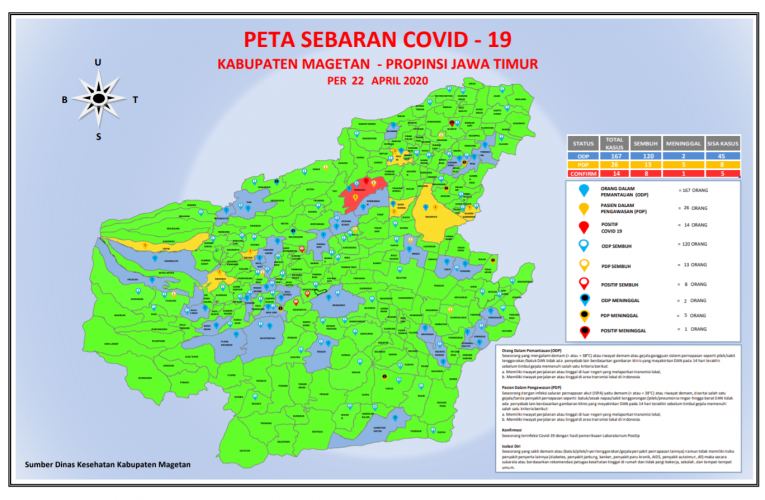 Update terbaru Peta Sebaran Covid-19 di kabupaten Magetan per Rabu, 22 April 2020