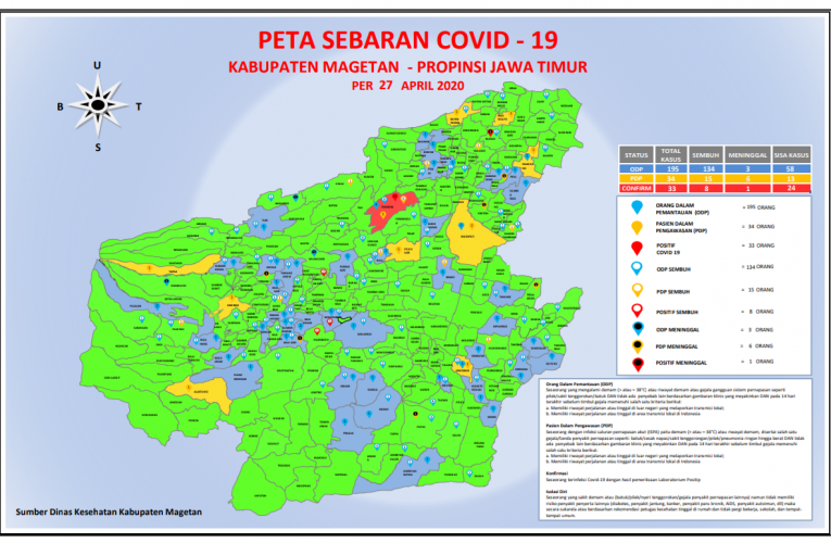 Update terbaru Peta Sebaran Covid-19 di kabupaten Magetan per Senin, 27 April 2020