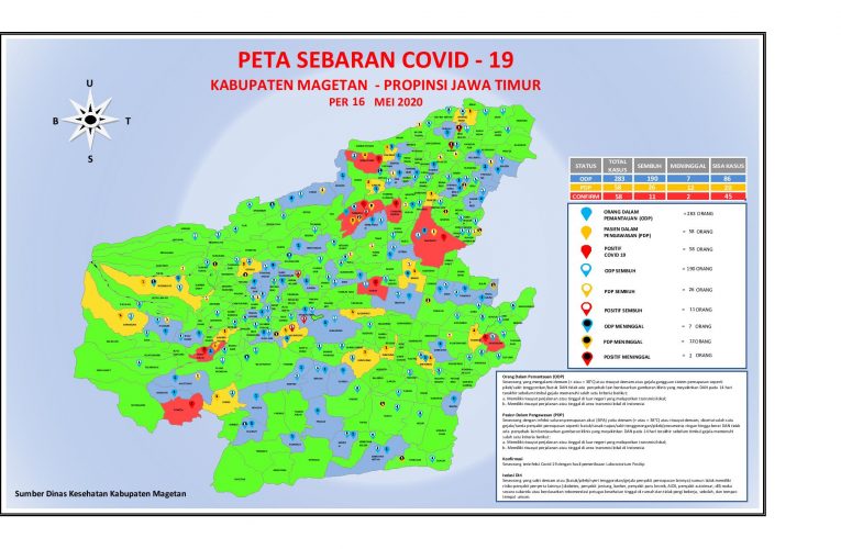 Update terbaru Peta Sebaran Covid-19 di kabupaten Magetan per Sabtu, 16 Mei 2020. 