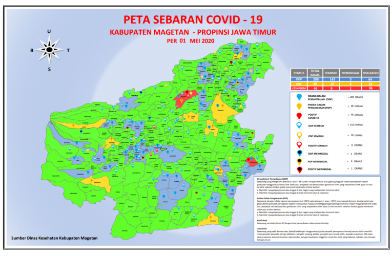 Update terbaru Peta Sebaran Covid-19 di kabupaten Magetan per Jumat, 1 Mei 2020.