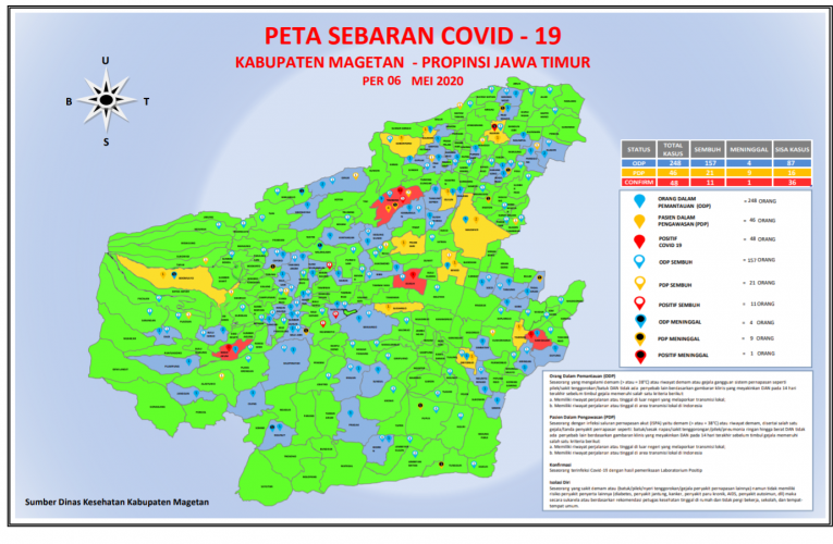 Update terbaru Peta Sebaran Covid-19 di kabupaten Magetan per Rabu, 6 Mei 2020.