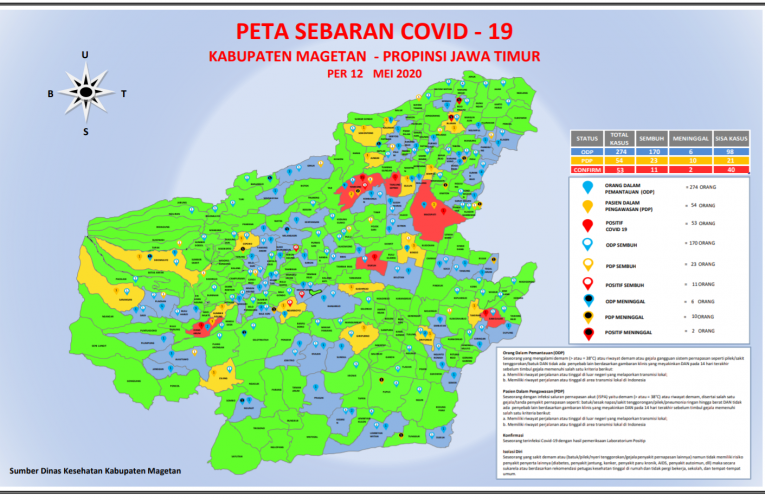 Update terbaru Peta Sebaran Covid-19 di kabupaten Magetan per Selasa, 12 Mei 2020