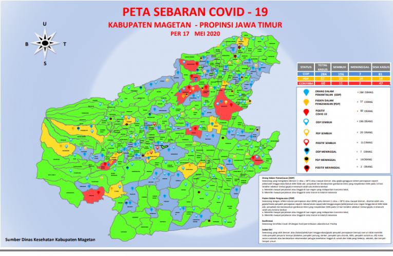 Update terbaru Peta Sebaran Covid-19 di kabupaten Magetan per Minggu, 17 Mei 2020.