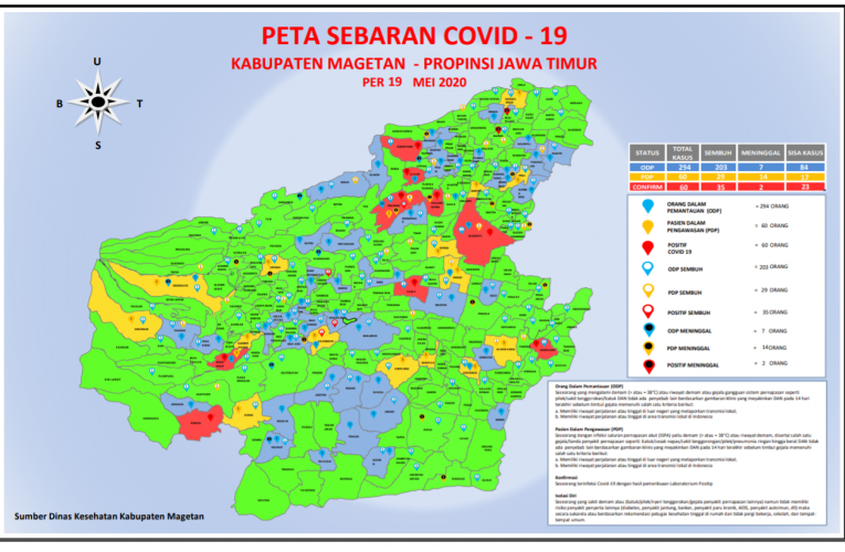 Update terbaru Peta Sebaran Covid-19 di kabupaten Magetan per Selasa, 19 Mei 2020.