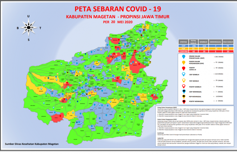 Update terbaru Peta Sebaran Covid-19 di kabupaten Magetan per Rabu, 20 Mei 2020.