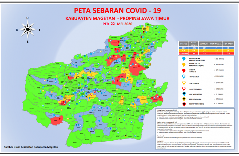 Update terbaru Peta Sebaran Covid-19 di kabupaten Magetan per Jumat, 22 Mei 2020.