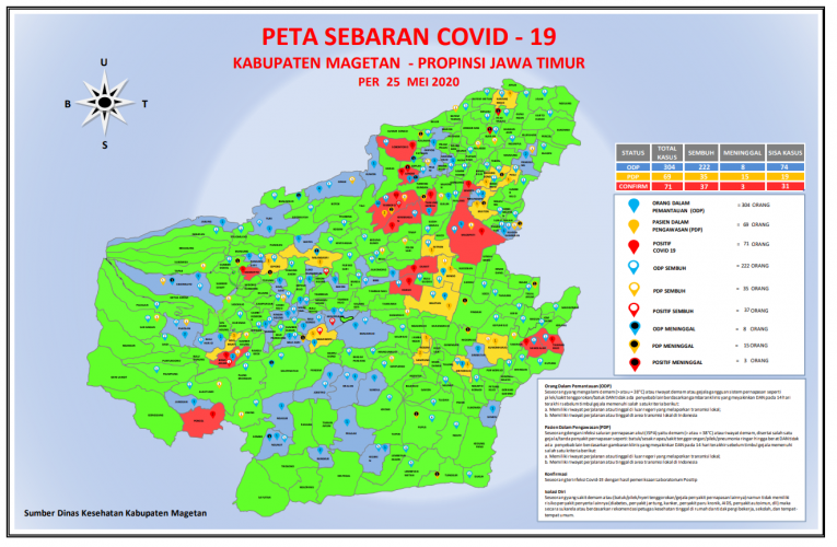 Update terbaru Peta Sebaran Covid-19 di kabupaten Magetan per Senin, 25 Mei 2020.