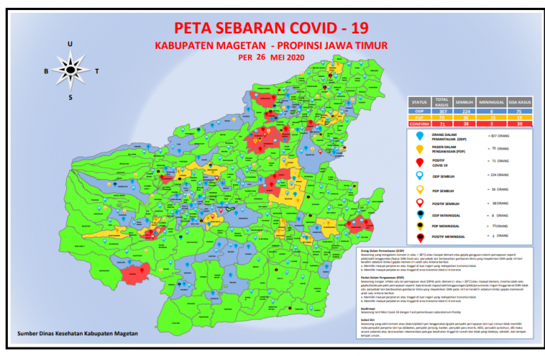 Update terbaru Peta Sebaran Covid-19 di kabupaten Magetan per Selasa, 26 Mei 2020.