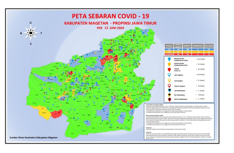 Update terbaru Peta Sebaran Covid-19 di kabupaten Magetan per Jum’at, 12 Juni 2020.