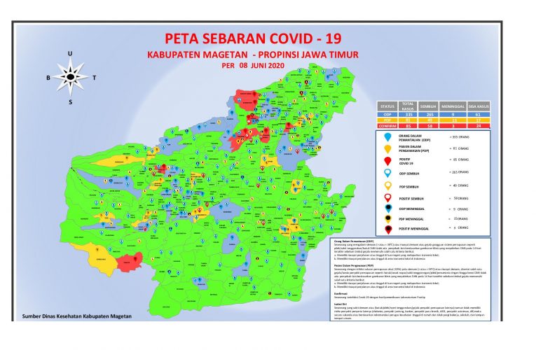 Update terbaru Peta Sebaran Covid-19 di kabupaten Magetan per Senin, 8 Juni 2020.