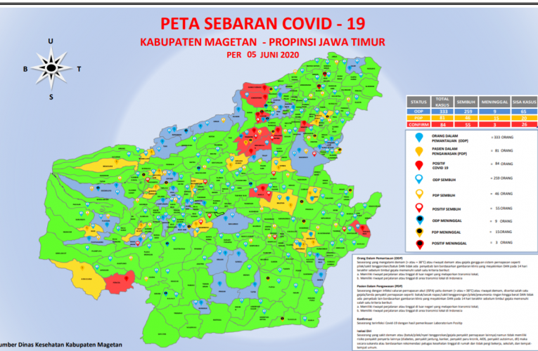 Update terbaru Peta Sebaran Covid-19 di kabupaten Magetan per Jumat, 5 Juni 2020.