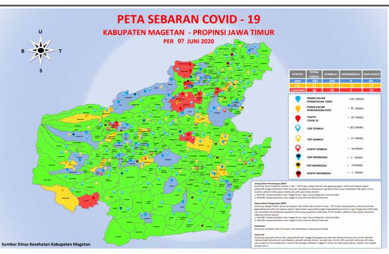 Update terbaru Peta Sebaran Covid-19 di kabupaten Magetan per Minggu, 7 Juni 2020.