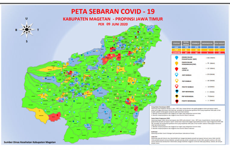 Update terbaru Peta Sebaran Covid-19 di kabupaten Magetan per Selasa, 9 Juni 2020.