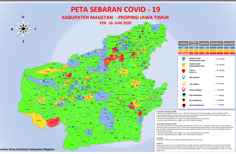 Update terbaru Peta Sebaran Covid-19 di kabupaten Magetan per Rabu, 10 Juni 2020. 