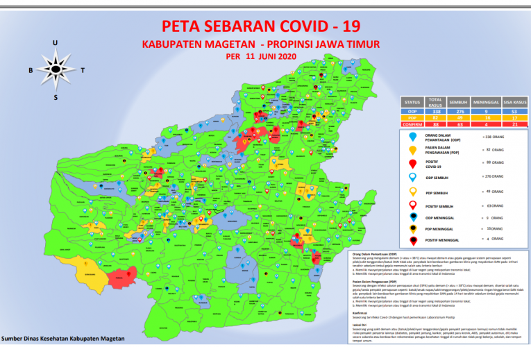 Update terbaru Peta Sebaran Covid-19 di kabupaten Magetan per Kamis, 11 Juni 2020. 