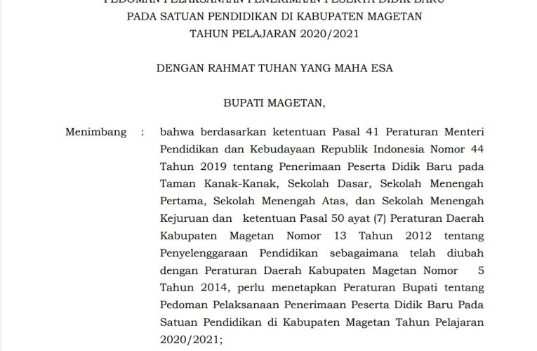 Peraturan Bupati No. 27 Tahun 2020