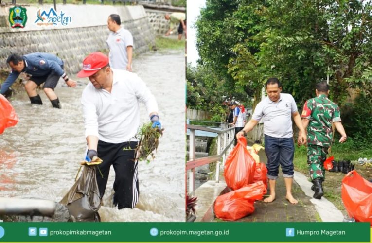 Padati Kali Tengah, Wakil Bupati Sambang Kali bersama Sekda dan ASN Magetan